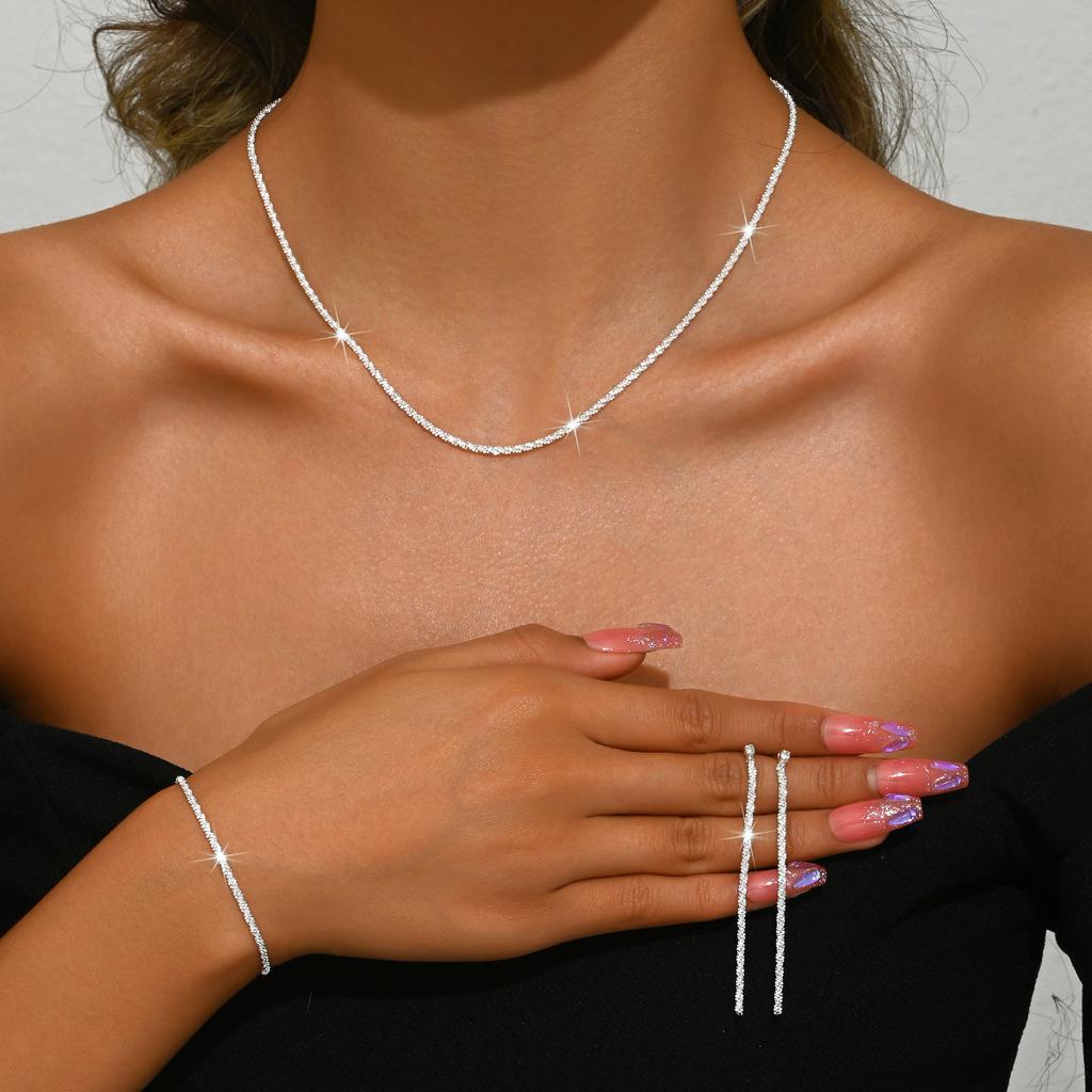925 Sterling Silver Sparkling Necklace Women's Light Luxury Niche Design Gypsy Collarbone Chain Plain Chain Silver Bare Chain Neck Chain