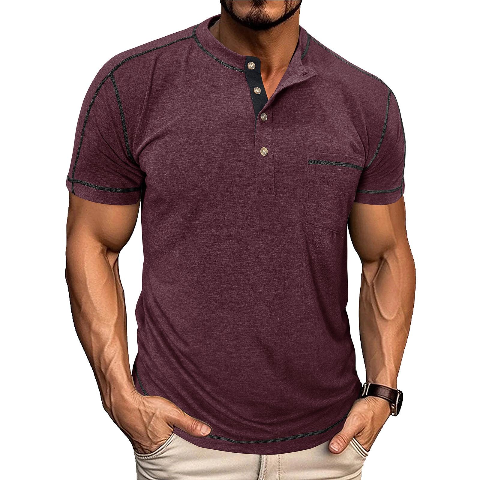 

Men s Casual Color-block Sports T-shirt - Men s Round-neck Short-sleeved Top M винный