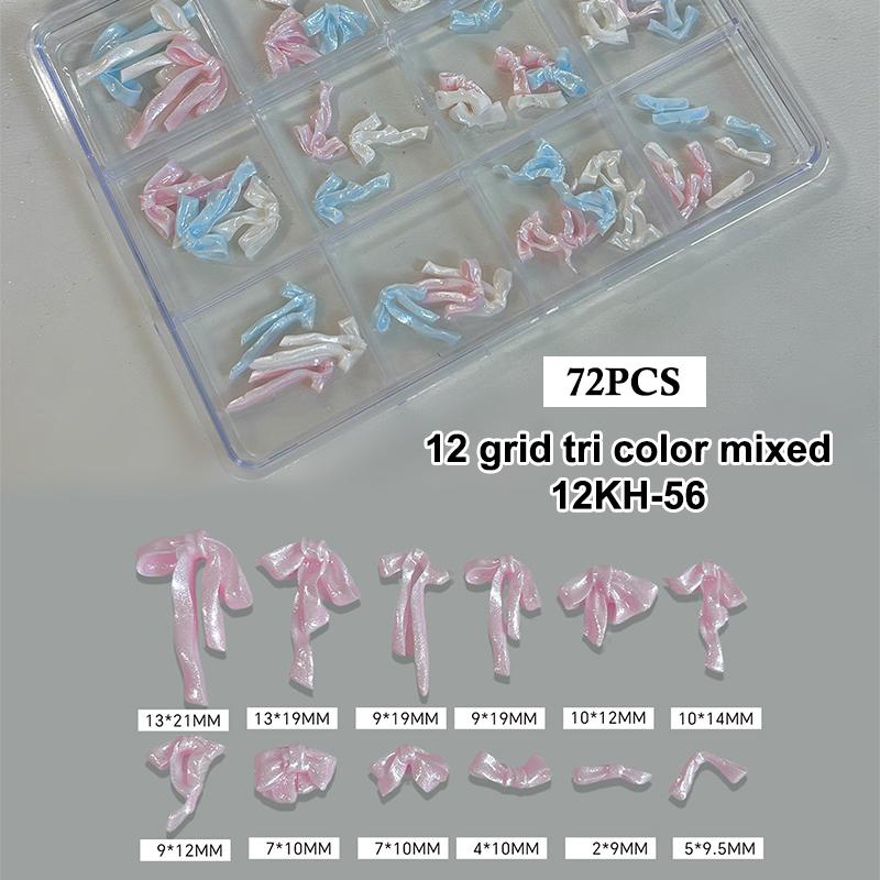 48/72Pcs Nail Satin Light Nail Charms Bowknot Jewelry Soft Carved Resin Bow Tie Nail Art Decoration Ribbon Bow  Diy