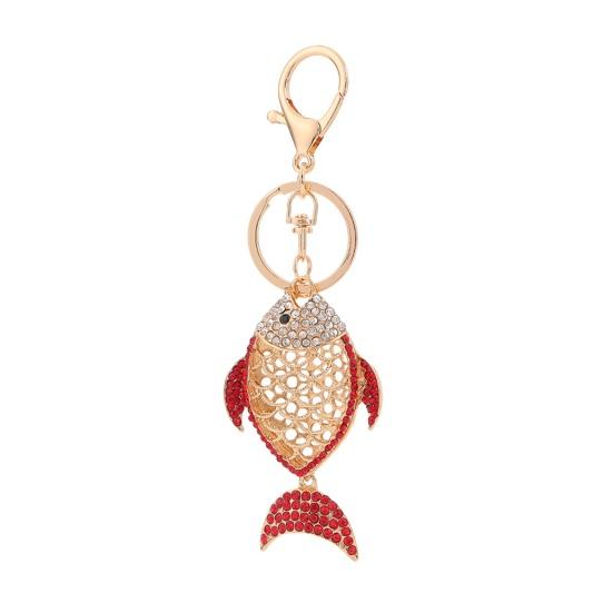 Keychain Pendant Rhinestones Hollow Inlaid Key Chain Fish Design with Anti-Oxidation Lobster красный