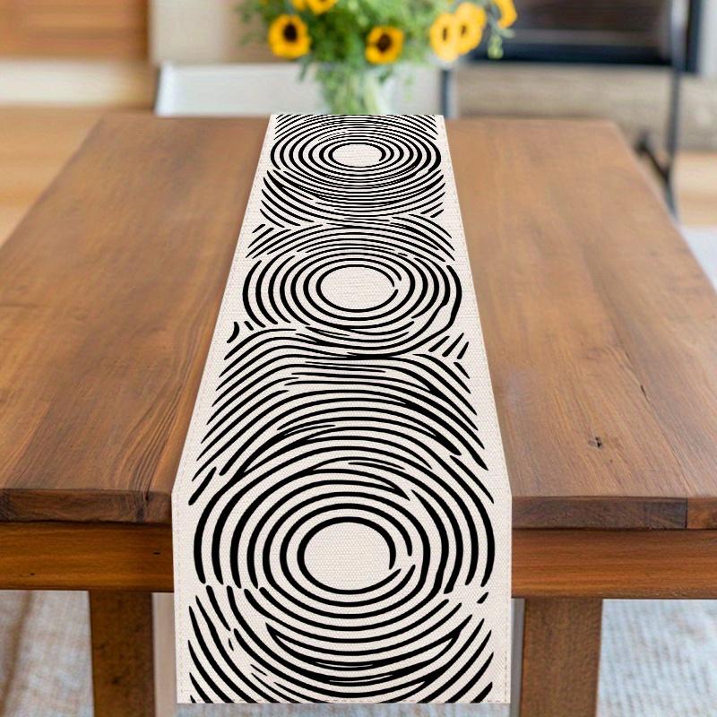 Abstract Black and White Wave Pattern Table Runner, Modern Minimalist Dining Table Decor Cloth 40x140cm