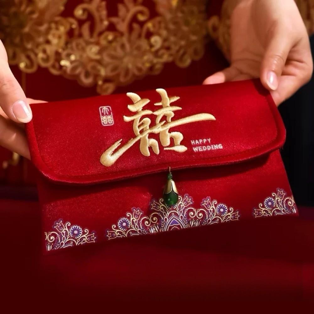 Multiple Patterns Wedding Embroidery Money Pocket Tassel Design Good Luck Brocade Red Envelope Best Wishes HongBao Blessing Bag