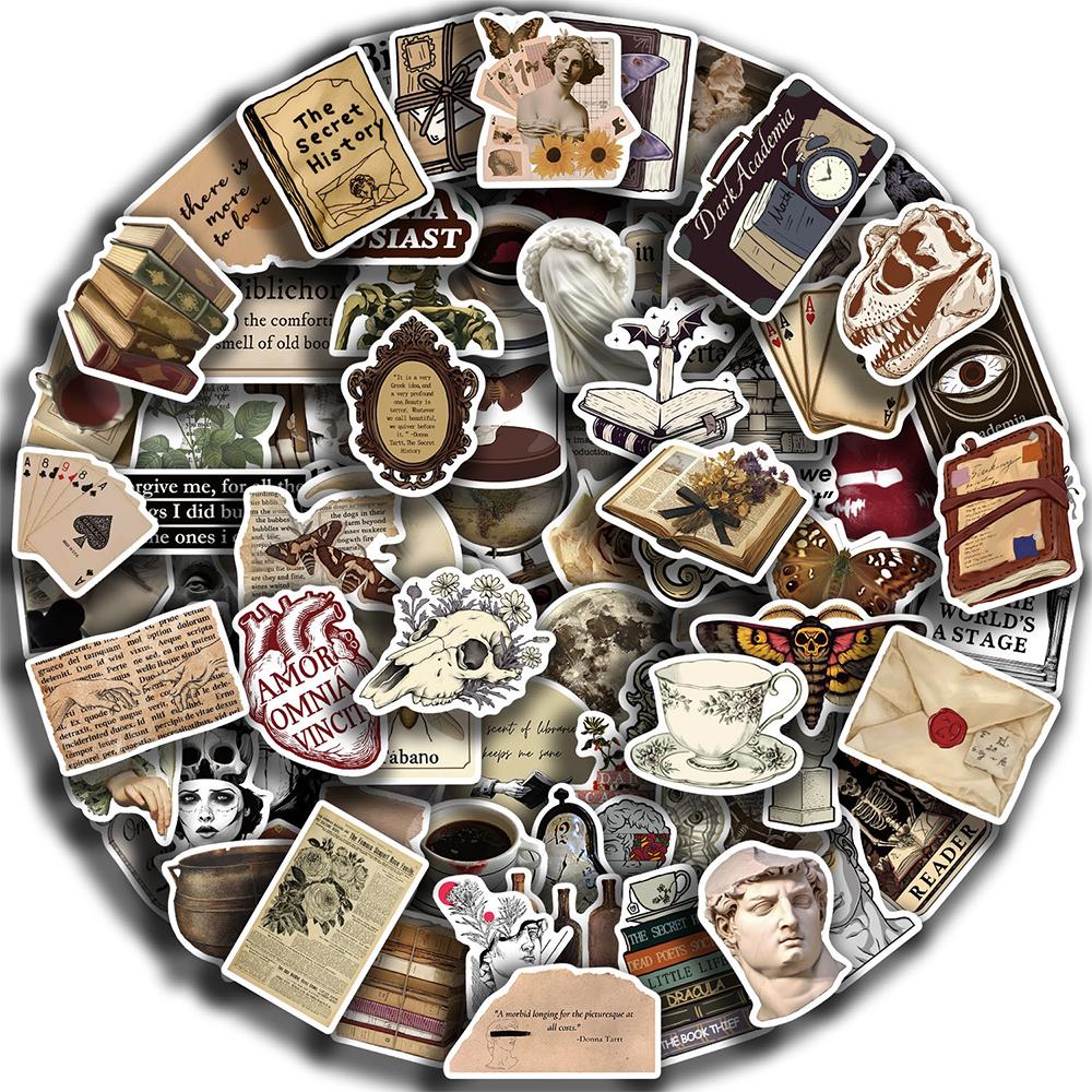 10/30/50/100pcs Retro Dark Academia Stickers Cool Waterproof Cartoon Graffiti Decals DIY Journal Fridge Suitcase Vintage Sticker
