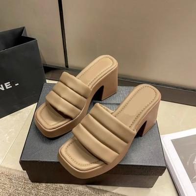 Fashion Chunky Heels Sandals Women Summer Open Toe Shoes Ladies Casual Slip-on Slippers with Thick Soles Pumps Heeled Sandal Footwear