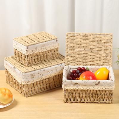 3Pcs Rattan Storage Basket Household Clothes Toy Storage Box for Living Room Table Sundries Organizers Basket