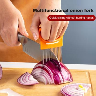 Nerūdijančio plieno svogūnų laikiklio pjaustyklės pjaustyklės virtuvės daržovių smulkintuvas su 10 šakių neslystančia rankena svogūnų bulvių pomidorų pomidorų citrinų pjaustymui