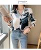 Fairy Stone Long Sleeve Chiffon Blouse with Letter Size Women's Print, V-Neck, Casual/Formal, B-24 (White, M)