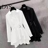 Tunic Shirt Lapel V Neck Long Sleeves Irregular Hem Plus Size Women Waist Tight Adjustable Belt Pullover Top Female Clothing