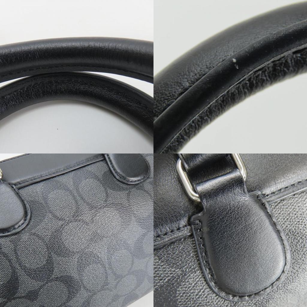 Bolsa de Mão COACH Usada F32203 Lona revestida de PVC Signature/couro cinza preto Ombro