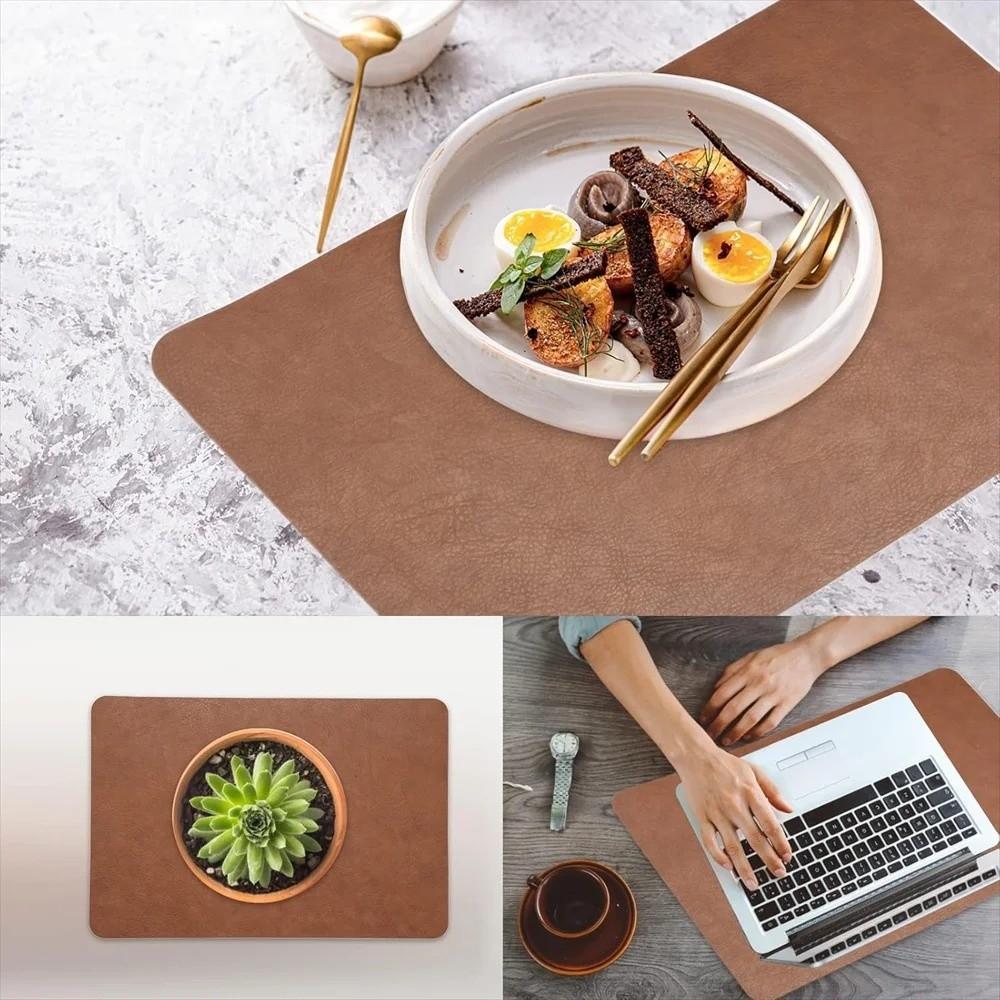 Retro Faux Leather Table Placemats Double-Sides PU Dining Table Mat Heat Resistant Non-Slip Table Place Mats For Kitchen Dining