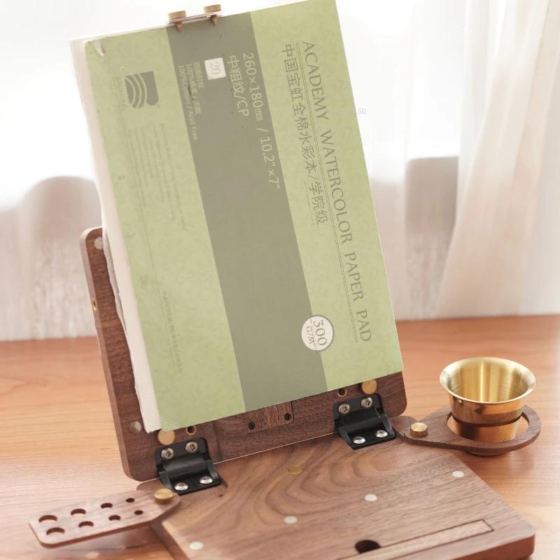 Black Walnut Solid Wood Inlaid Watercolor Paint Box Art College Students Outdoor Travel Sketch Portable Painting Supplies Tools
