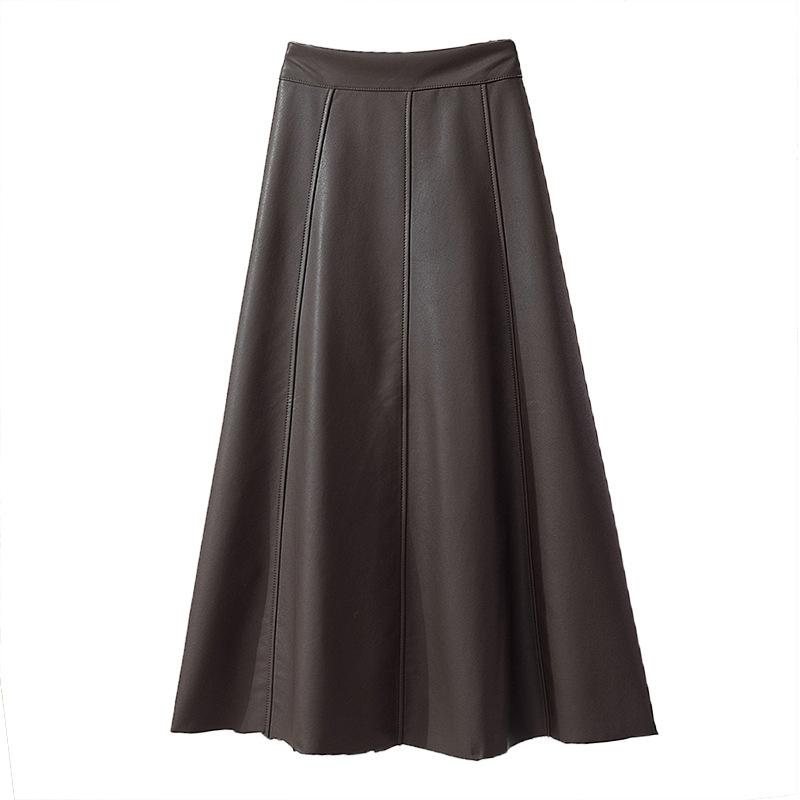 

Женская высококачественная кожаная юбка, осенняя юбка с высокой талией и А-силуэтом, юбка-зонтик средней длины XL кофейный