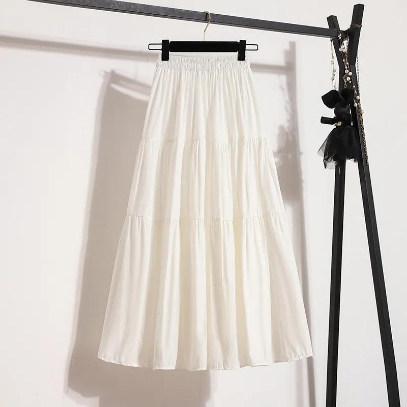 

Женская белая длинная юбка с эластичной талией Юбка-трапеция с высокой талией Повседневная утягивающая юбка-торт Универсальное платье средней длины Молодежная женская одежда XL белый