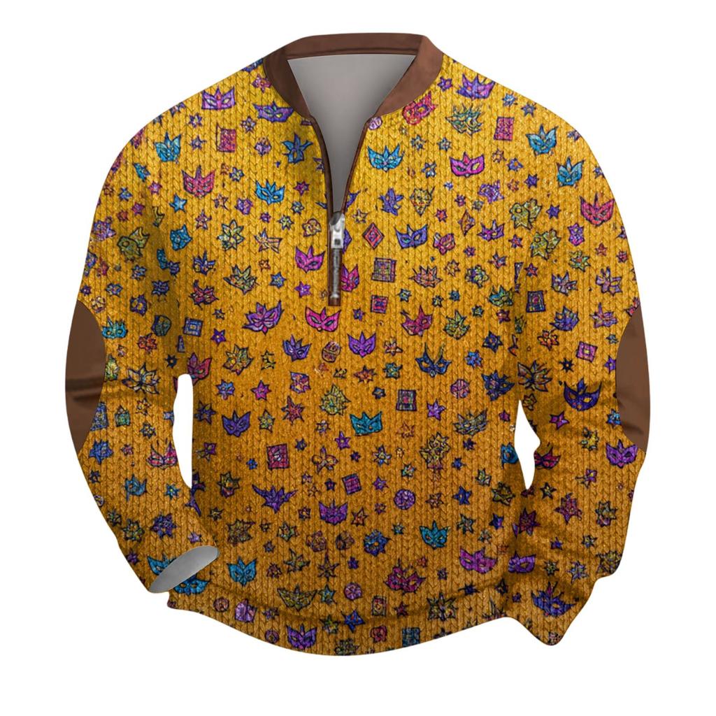 Pánský vánoční svetr Mikiny na zip Vintage pletený Grafická mikina Karnevalový Stojáček Pulovr