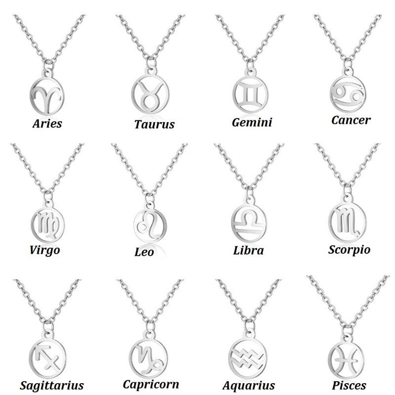 Simple Round 12 Zodiac Sign Necklaces for Men Women Classic Virgo Leo Libra Scorpio Sagittarius Pendant Necklace Birthday Gift