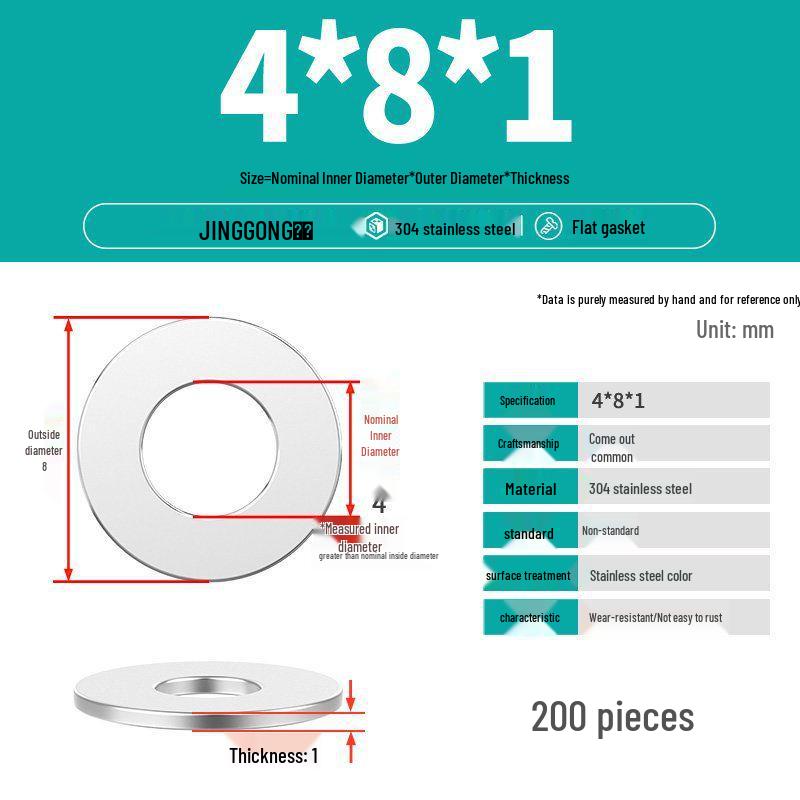 Zesílená plochá podložka/distanční kroužek z nerezové oceli 304 M4 M5 M6 M8