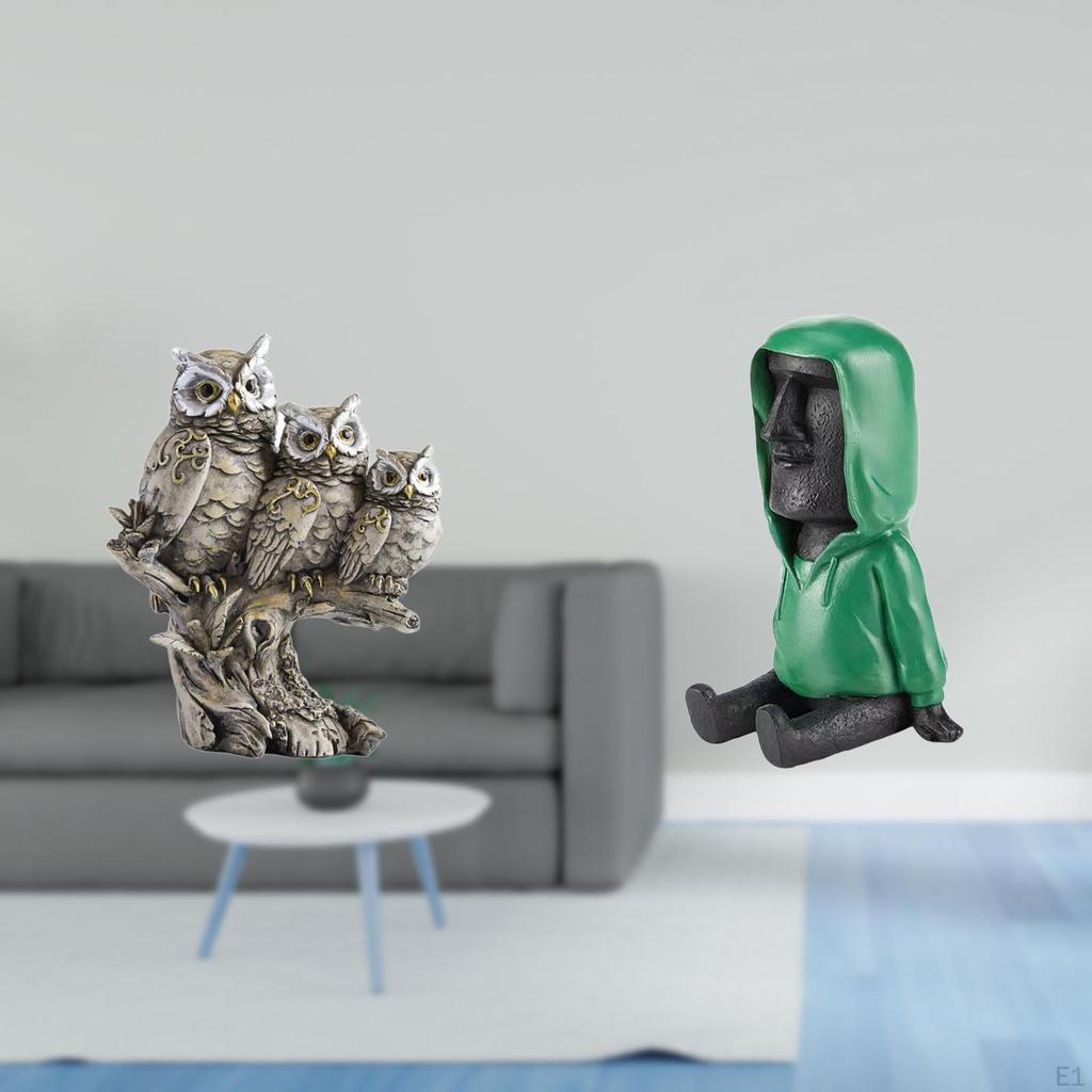 Modern Owl Moai Sculpture Antique Resin Figurine Tabletop Ornament for Living Room Office Cabinet