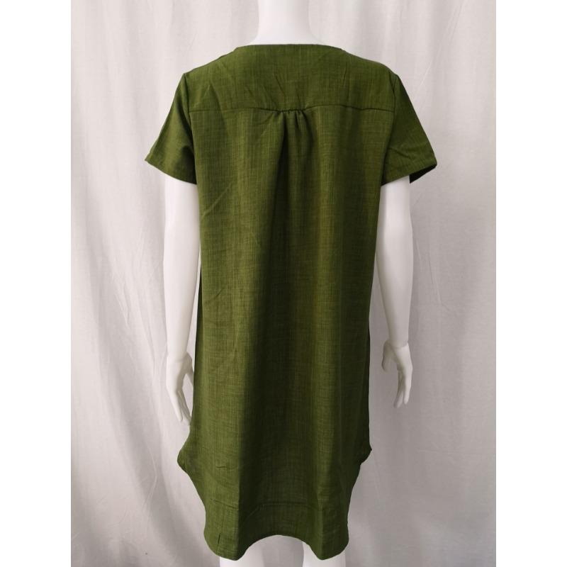 Summer Loose Short Sleeve V-neck Short Dress Women Plus Size Fashion Elegant Thin Party Casual A-line Dress Female Simple Solid Color Women's Clothing