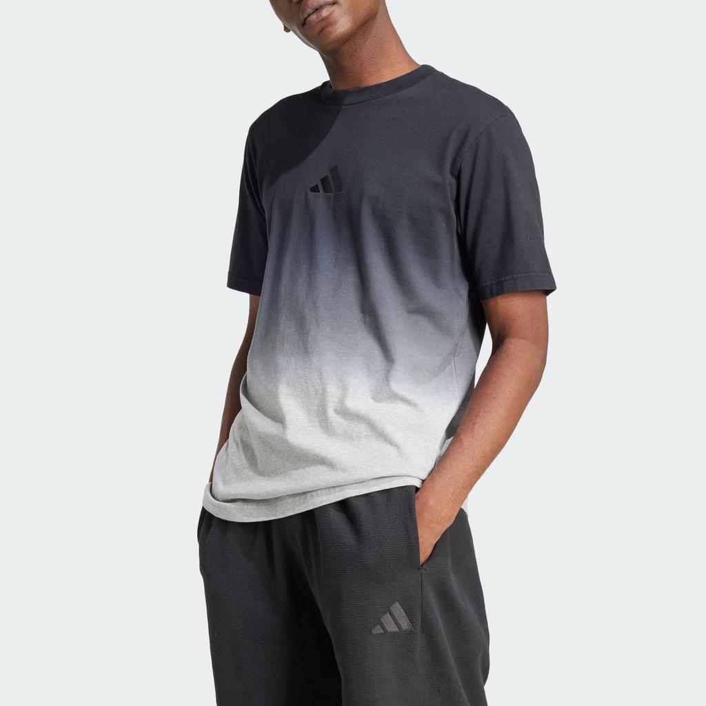 Adidas All Season Dip-Dye Logo Gradient Sports Casual Crew Neck Short Sleeve T-Shirt Men T-Shirts Medium-Heather-Gray Black JJ3694