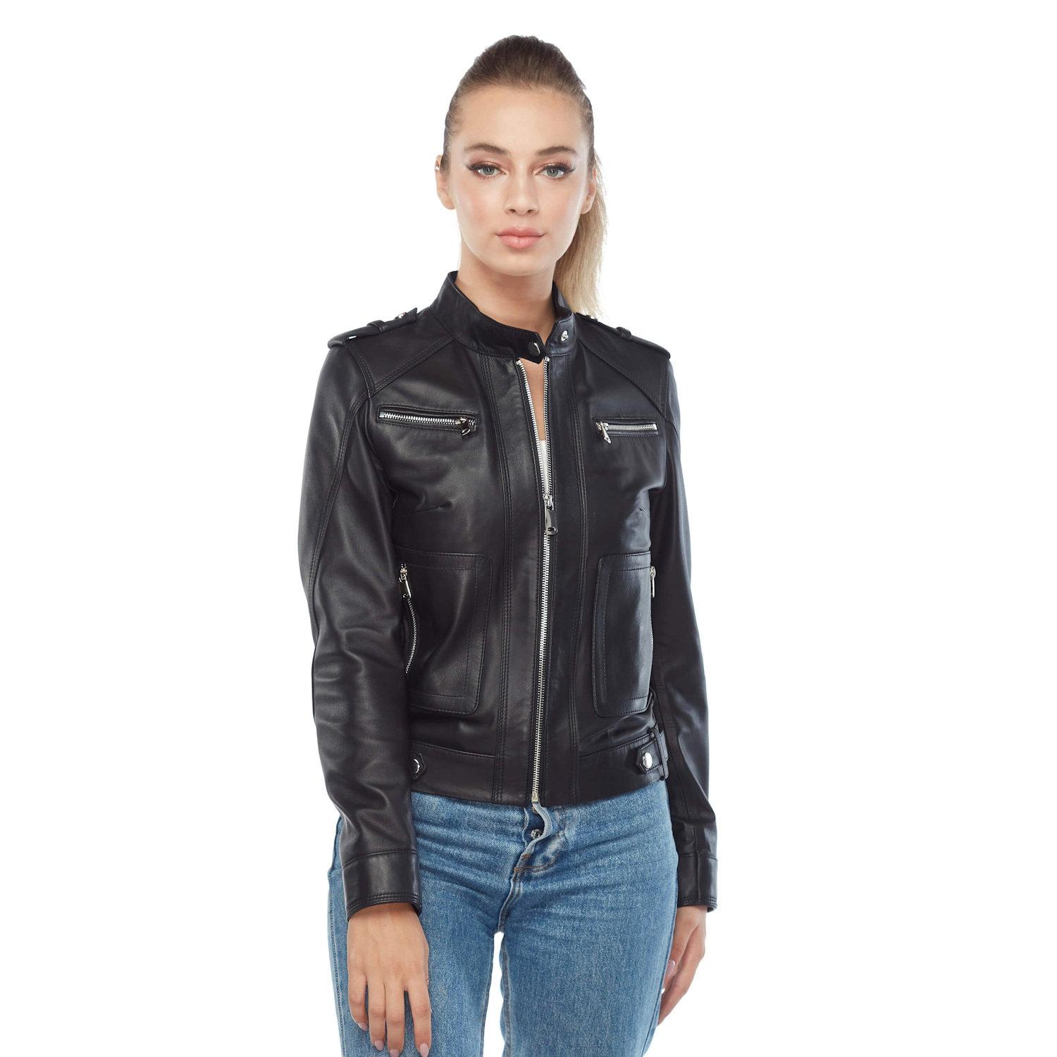 

Женское пальто из натуральной кожи Sofia XS чёрный