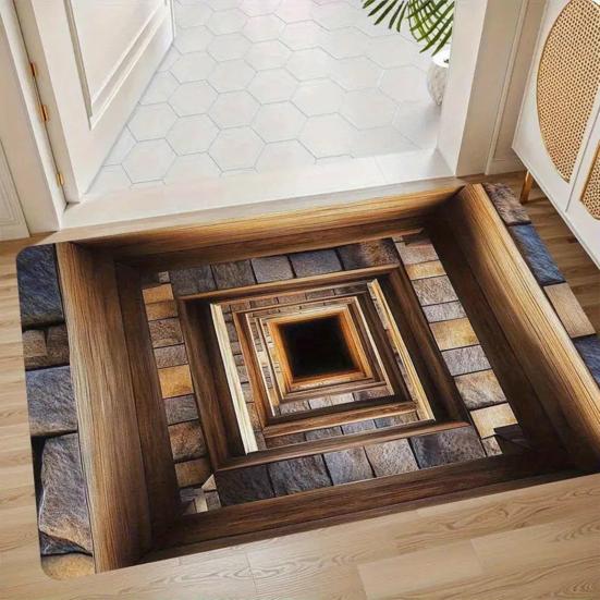 3D Hole Floor Rug Optical Illusion Floor Mat Realistic Bottomless Pit Doormat Non-Slip Bathroom Rug