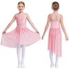 Kids Girls Ballet Lyrical Dance Dresses Sleeveless Irregular Hem Shiny Sparkly Rhinestones Delicate Applique Dress Dancewear