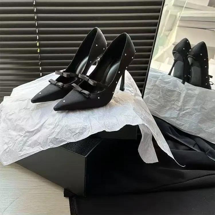 Pointed Toe Pumps Sexy Satin Bowknot Luxury Designer High Heels Women Shallow Elegant Wedding Prom Party Shoes Zapatos De Mujer