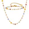 Colorful Rainbow Square Beaded Necklace for Women, Gold Plated Stainless Steel Boho Necklace Bracelet, Exquisite Charm Jewelry