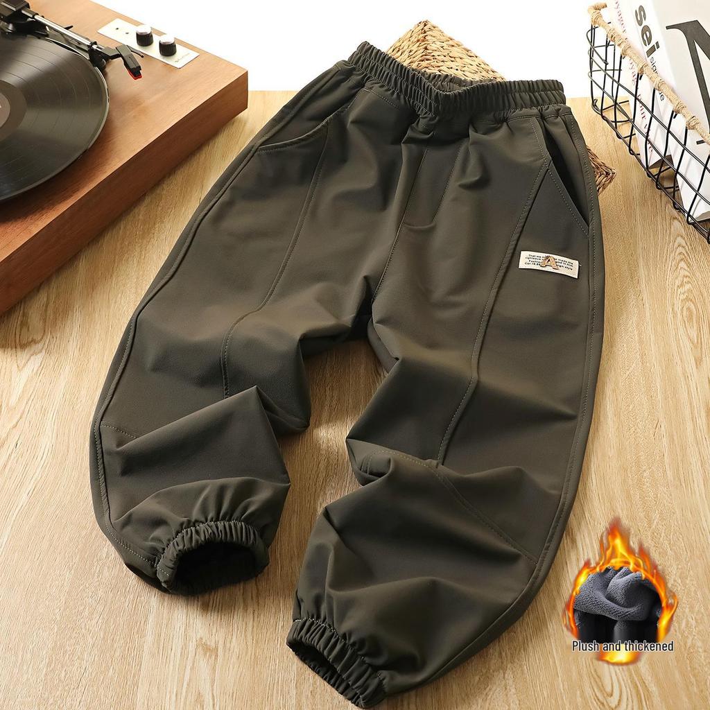 Boys' Fleece-Lined Windproof Trousers: 2025 Autumn/Winter Fashion Sports Pants