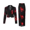 Completo Moda di Alta Gamma Giacca con Revers Ricamata + Gonna a Vita Alta con Inserti in Pizzo Set Due Pezzi