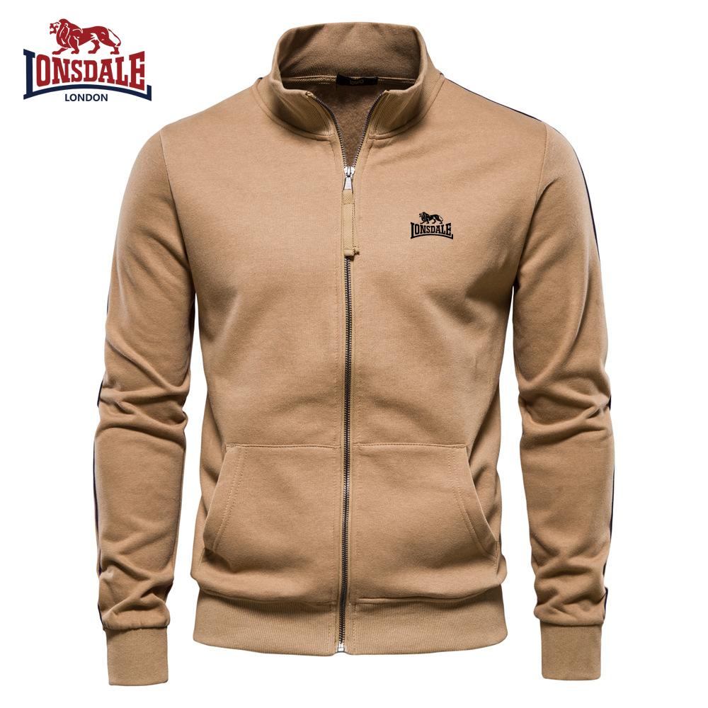 Lonsdale Вышитый Осенний Зимний Новый Мужской Свитшот на Молнии с Воротником-стойкой Длинным Рукавом Спортивный Контрастного Цвета Повседневный Кардиган-Куртка S 4350₽