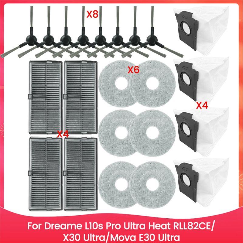 

ABUL-For Dreame L10s Pro Ultra Heat RLL82CE, X30 Ultra, Mova E30 Ultra Parts Side Brush Filter Mop Cloth Dust Bags