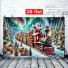 2D plane  1pc holiday Christmas train scene background - polyester party banner  Santa Claus  Christmas decoration