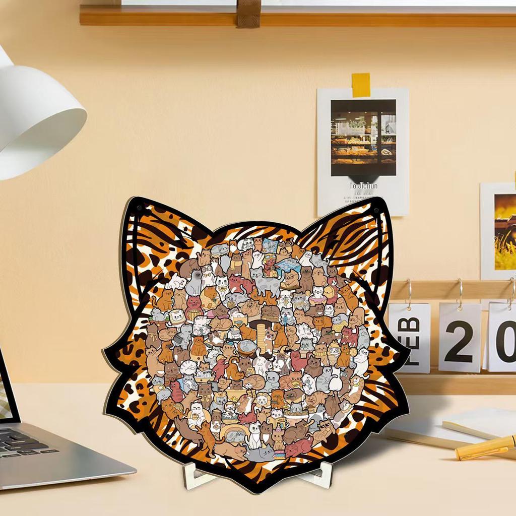 Fun Cat Collection Wooden Irregular Jigsaw Puzzle - Decompression Educational Toy