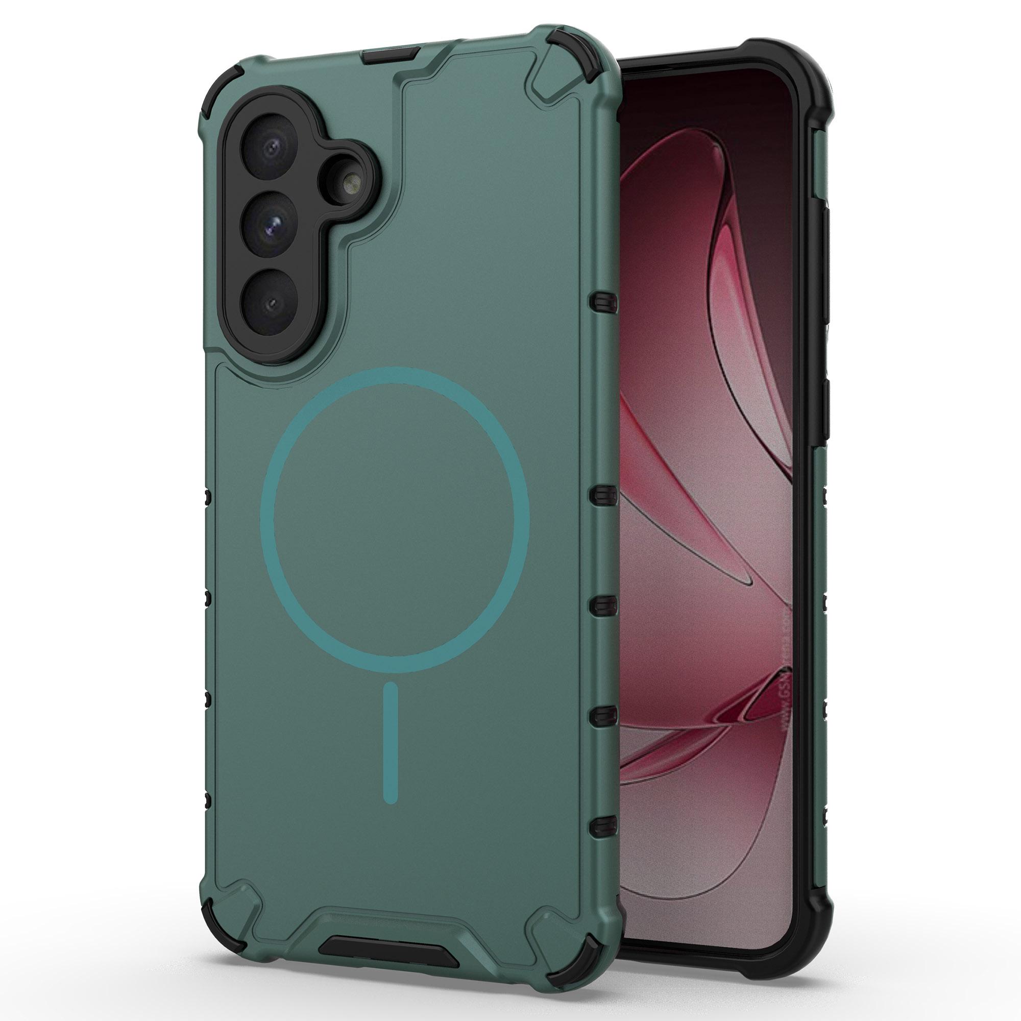 

For Samsung Galaxy A56 5G Magnetic Case Corrugated Texture Heat Dissipation TPU+PC Phone Back Cover Dark Green