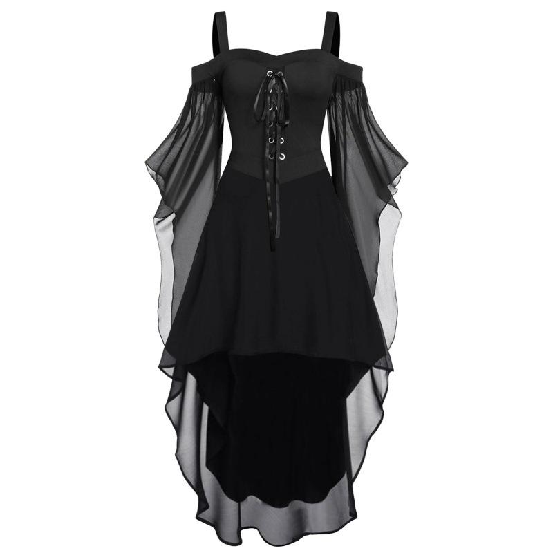 Gothic-Style Halloween Witch Dress with Swing Sleeves & Irregular Splicing