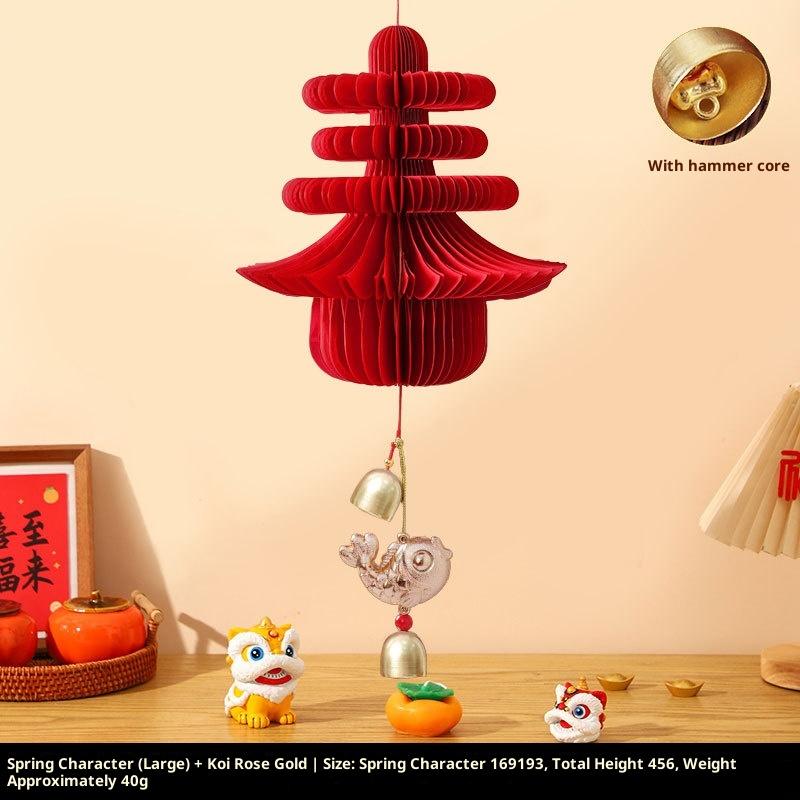 Red Paper Lanterns Xmas Navidad Ornament 2026 Christmas Tree Pendant 3D Honeycomb Hanging Decor