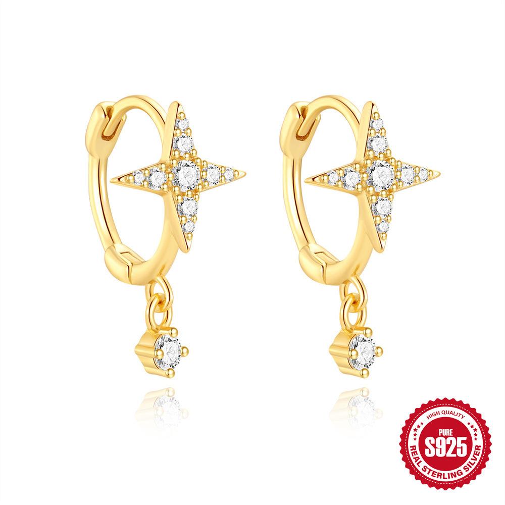 S925 Sterling Silver Light Luxury Ear Buckle Water Drop Five-Petal Flower Inlaid Zircon French Earrings Women'S Fashion Explosion