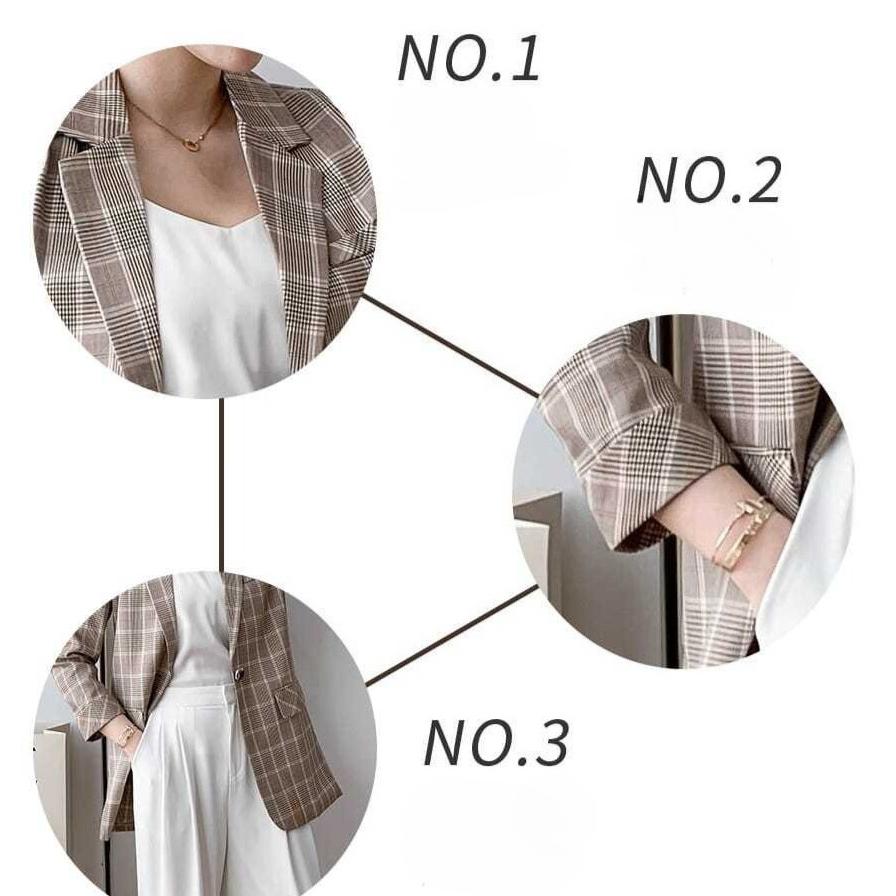 Women Blazer Plaid Coat New Notched Collar Business Suits Work Office Ladies Suit Jacket Casual Vintage Blazers