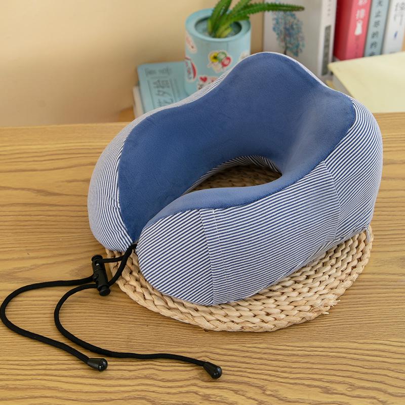 Plain Color Striped Memory Foam Neck Pillow & Travel Cushion