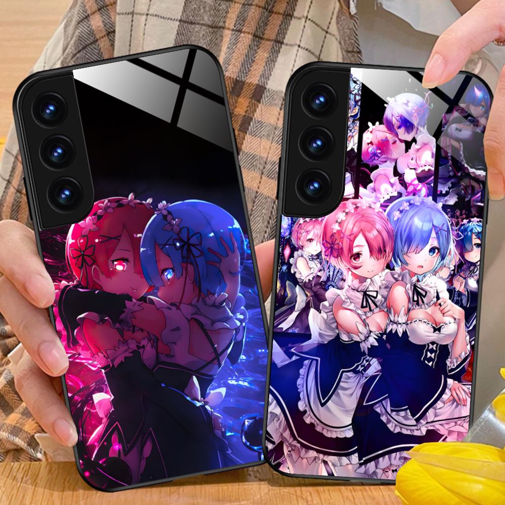 ReZero Rem Ram Glass Mobile Phone Case for Samsung Galaxy S26 S25 S24 S23 S22 S21 S20 Note20 Plus FE Ultra Colorful Cover