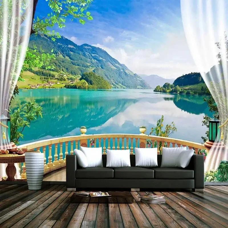 3d Wallpaper Mural Blue Sky Lake Forest Natural Landscape Wall Background Living Room Bedroom Backdrop Mural