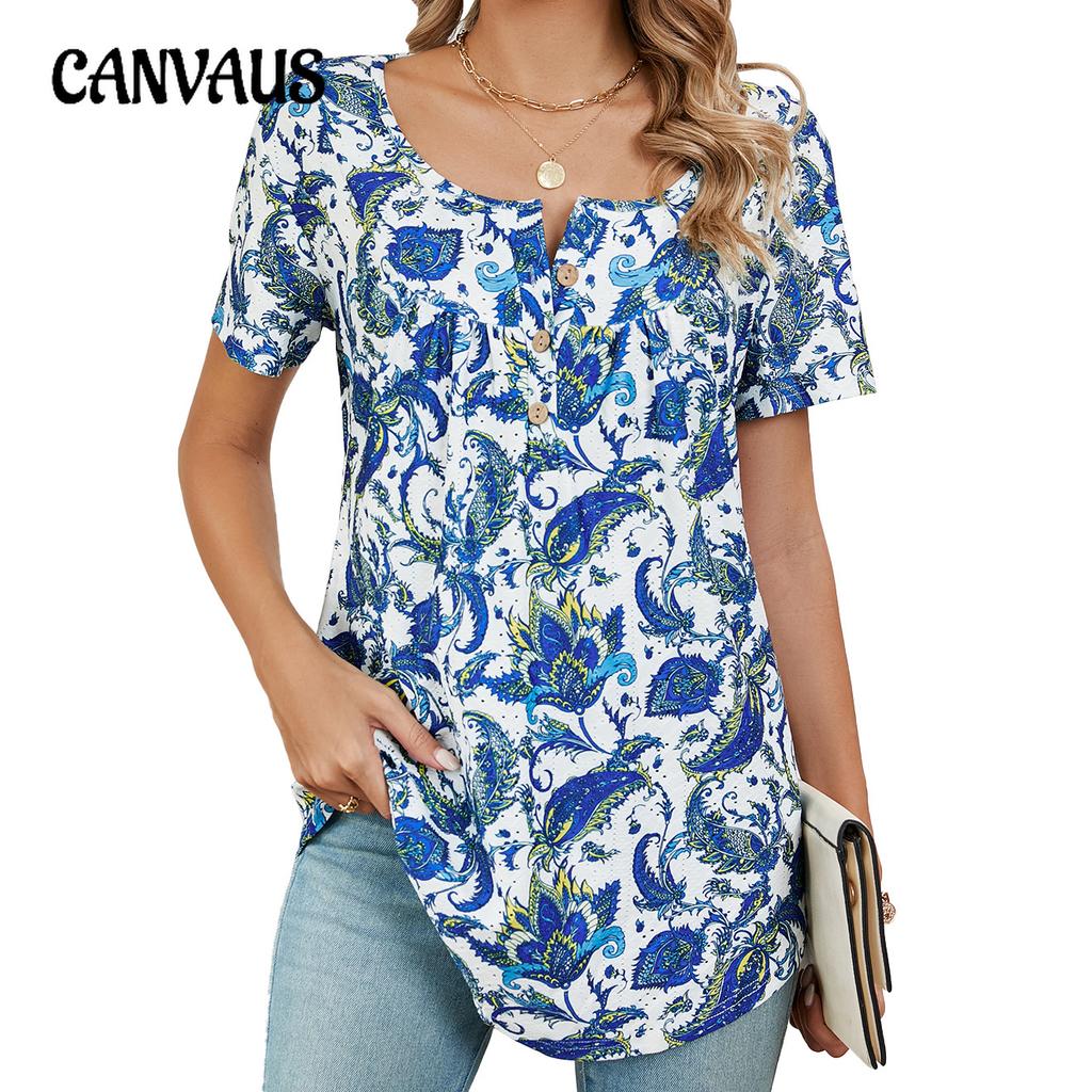 Letni damski T-shirt ze sznurkiem, guzikiem, luźny, z nadrukiem, jaskółczy ogon, krótki rękaw