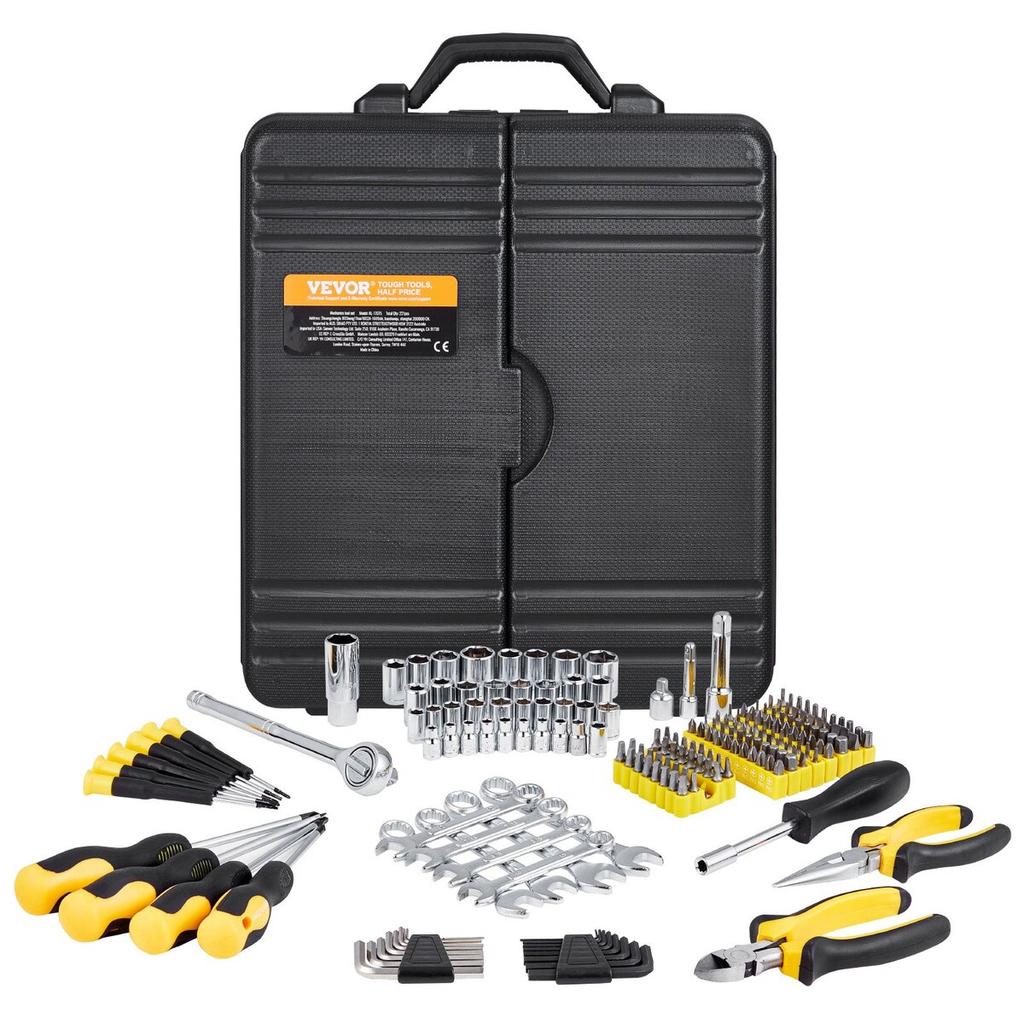 Zestaw narzędzi mechanicznych 221 elementów Napęd 1/4" i 3/8" Nasadki SAE i Metryczne