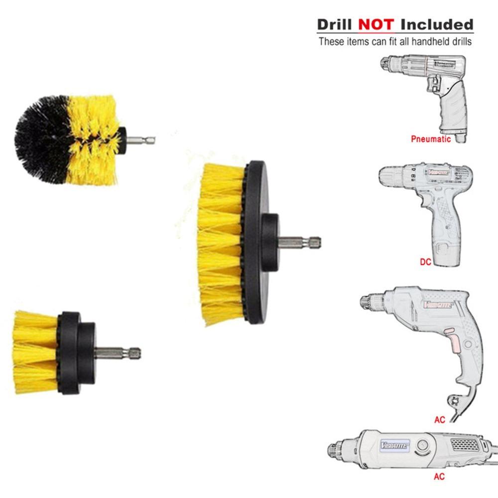 4pcs Yellow Electric Drill Cleaning Brush Car Detailing Drill Brush Set Floor Cleaning