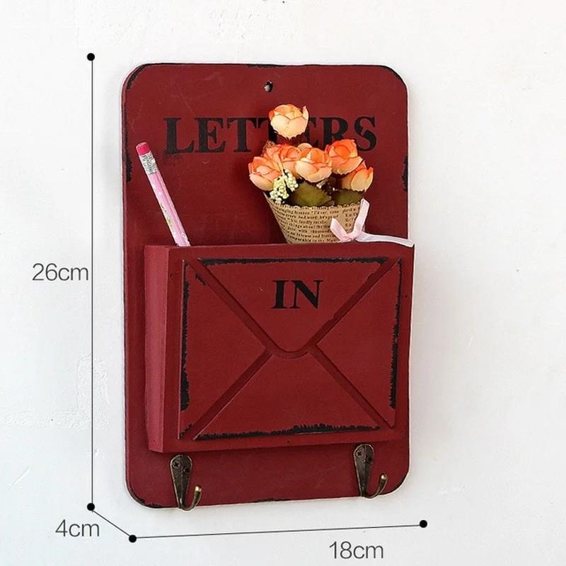 Creative Multifunction Keys Storage Box Hanging Hooks Envelope Sundries Retro Shelf Wood Boxes Vintage Home Wall Decoration