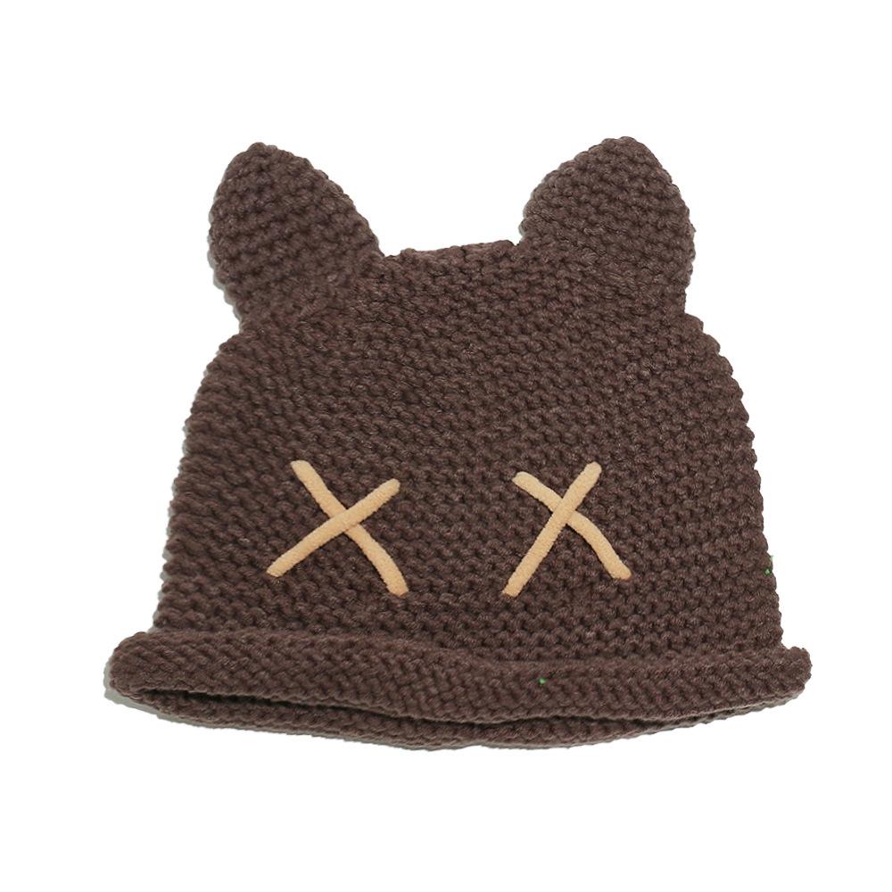

Korean version handmade cat ear wool hat autumn and winter cute soft sister warm knitted hat pullover hat winter hat children M（56-58cm） кофейный