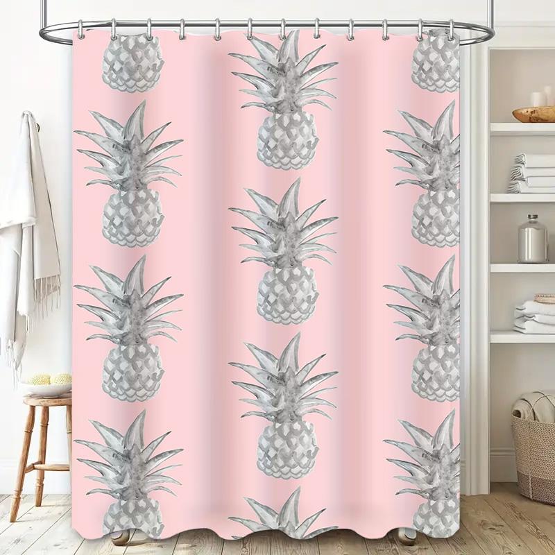 Pineapple Print Shower Curtain Pink Bath Accessories Decor For Kids Bathroom Waterproof Fabric Home Decoration (180X240Cm)