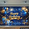 2D Plane Golden Glitter Birthday Happy Background Cloth with Dark Blue Heart Patternzyc