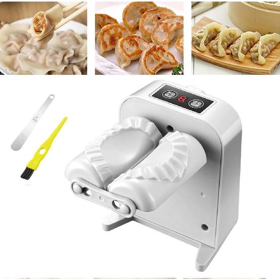 Automatic Electric Dumpling Press Maker Machine - Adjustable and Easy to Operate, With Spoon and Brush - For Home Kitchen Pastry Making (White)